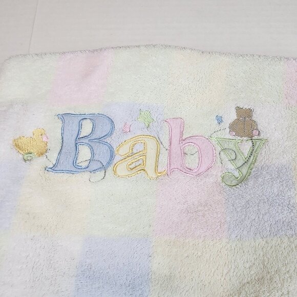 Pastel color blocks baby blanket Bear Duck embroidery Baby Connection - Picture 2 of 5